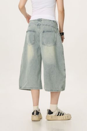 Unisex American Wash Denim Capris - Summer Loose Wide-Leg Pants for Men and Women - Unique 90s Style