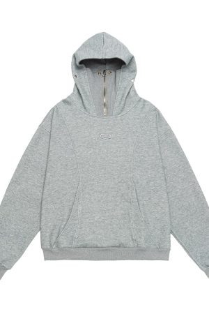 Unisex Autumn Minimalist Embroidered Half-Zip Sweatshirt - Trendy Loose Casual Sports Top for Effortless Style