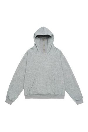 Unisex Autumn Minimalist Embroidered Half-Zip Sweatshirt - Trendy Loose Casual Sports Top for Effortless Style