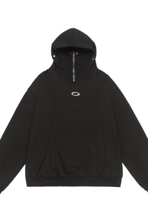 Unisex Autumn Minimalist Embroidered Half-Zip Sweatshirt - Trendy Loose Casual Sports Top for Effortless Style