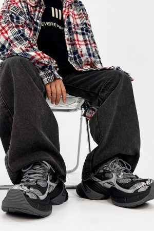 Unisex Black Scorpio Dad Shoes - Retro Thick-Soled Height-Increasing Sports Sneakers, Warrior Mecha Style, Trendy National Design