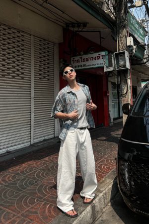 Unisex Brushed Plaid Short Sleeve Shirt - American Style Summer Casual Shirt for Couples, Loose Fit College Trend