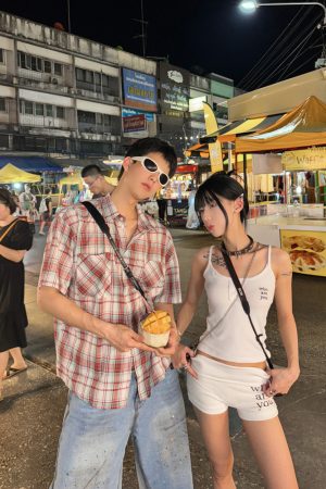 Unisex Brushed Plaid Short Sleeve Shirt - American Style Summer Casual Shirt for Couples, Loose Fit College Trend