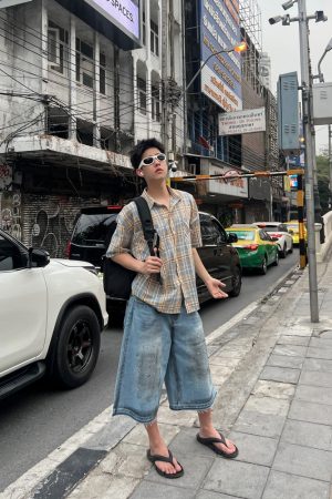 Unisex Brushed Plaid Short Sleeve Shirt - American Style Summer Casual Shirt for Couples, Loose Fit College Trend