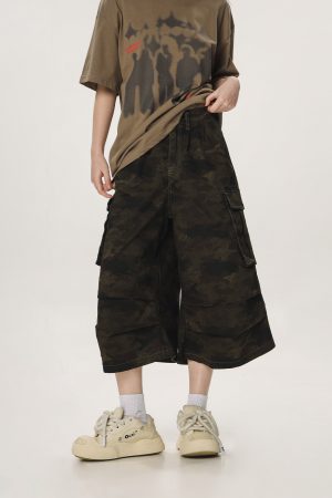 Unisex Camouflage Seven-Point Pants - Casual Workwear, Summer Loose Straight-Cut Shorts for Men and Women, 90s Inspired