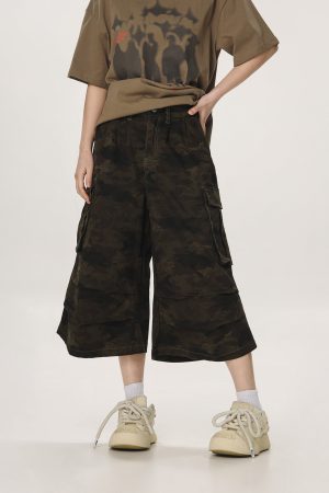 Unisex Camouflage Seven-Point Pants - Casual Workwear, Summer Loose Straight-Cut Shorts for Men and Women, 90s Inspired