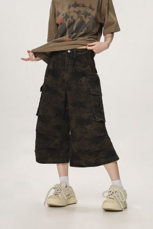 Unisex Camouflage Seven-Point Pants - Casual Workwear, Summer Loose Straight-Cut Shorts for Men and Women, 90s Inspired