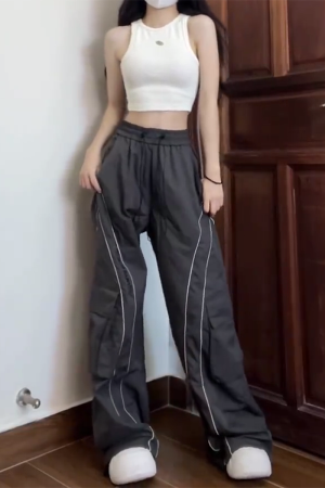 Unisex Cargo Pants, Loose Fit Draping Parachute Style, Floor-Length Quick-Dry Jazz Dance Casual Pants for Petite Individuals