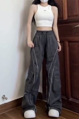 Unisex Cargo Pants, Loose Fit Draping Parachute Style, Floor-Length Quick-Dry Jazz Dance Casual Pants for Petite Individuals