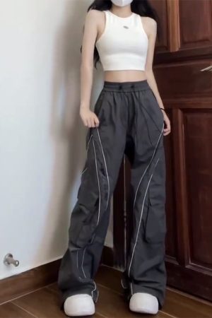 Unisex Cargo Pants, Loose Fit Draping Parachute Style, Floor-Length Quick-Dry Jazz Dance Casual Pants for Petite Individuals