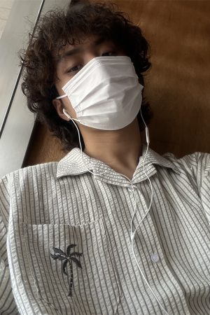 Unisex Cuban Collar Striped Short-Sleeve Shirt with Coconut Tree Embroidery - Retro Hawaiian Style Beach Shirt