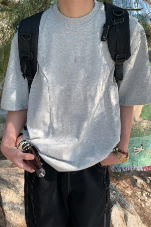 Unisex Deconstructed Solid Color Round Neck Short Sleeve T-Shirt - Summer Versatile Casual Top - Trendy 90s Inspired Fashion