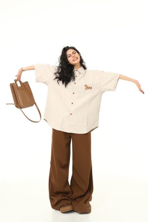 Unisex Deep Gray Short-Sleeve Work Shirt - Loose Fit American Style Summer Couples Top