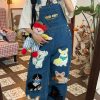 Unisex Handmade Vintage Dog Denim Overalls, Loose BF Style, Cute Japanese Jumpsuit, Trendy 90s Aesthetic
