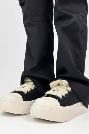 Unisex High Street Thick-Soled Canvas Shoes - Breathable Black & White Platform Sneakers for Height Increase - Versatile Big-Toe Sports Wedges