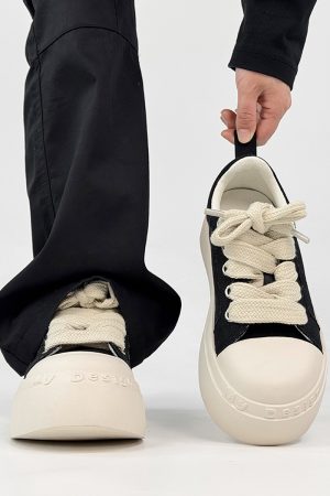 Unisex High Street Thick-Soled Canvas Shoes - Breathable Black & White Platform Sneakers for Height Increase - Versatile Big-Toe Sports Wedges
