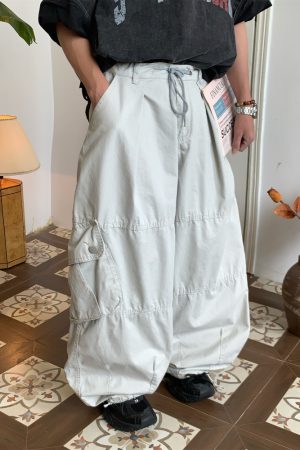 Unisex High Street Vintage Work Pants with Drawstring, Multi-Pocket, Loose Fit Wide-Leg Design - Retro Style for Men and Women