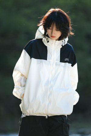 Unisex Japanese-Style Color-Blocking Lightweight Sun Protection Jacket - Breathable Retro Outdoor UV Shield for Summer
