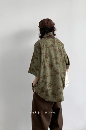 Unisex Japanese-Style Retro Harajuku Floral Shirt - Vintage Loose Fit Short Sleeve Summer Top