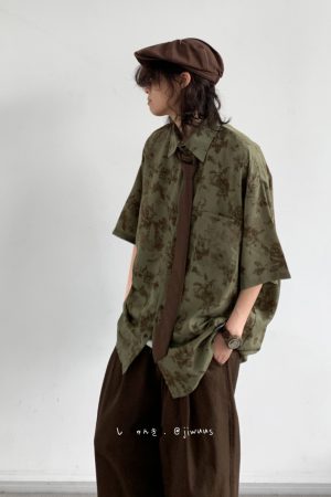 Unisex Japanese-Style Retro Harajuku Floral Shirt - Vintage Loose Fit Short Sleeve Summer Top