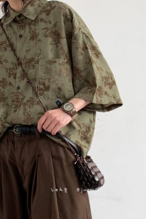 Unisex Japanese-Style Retro Harajuku Floral Shirt - Vintage Loose Fit Short Sleeve Summer Top