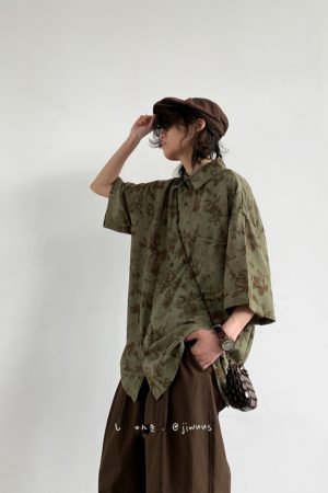 Unisex Japanese-Style Retro Harajuku Floral Shirt - Vintage Loose Fit Short Sleeve Summer Top