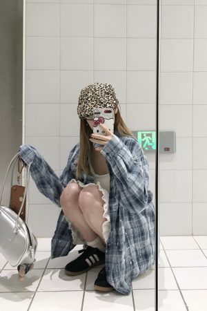 Unisex Long Sleeve Plaid Ink Splash Shirt Jacket - Vintage Loose Fit for Spring & Autumn, Perfect for 90s & Y2K Style