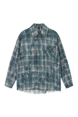 Unisex Long Sleeve Tie-Dye Plaid Shirt Jacket - Retro 90s Galaxy Soda High-End Lazy Style Trend
