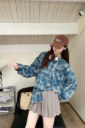 Unisex Long Sleeve Tie-Dye Plaid Shirt Jacket - Retro 90s Galaxy Soda High-End Lazy Style Trend