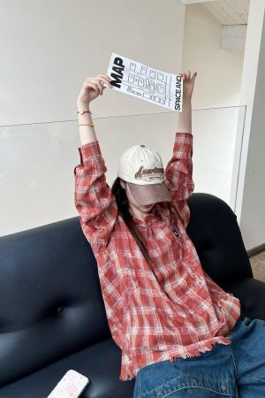 Unisex Long Sleeve Tie-Dye Plaid Shirt Jacket - Retro 90s Galaxy Soda High-End Lazy Style Trend