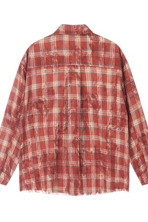 Unisex Long Sleeve Tie-Dye Plaid Shirt Jacket - Retro 90s Galaxy Soda High-End Lazy Style Trend