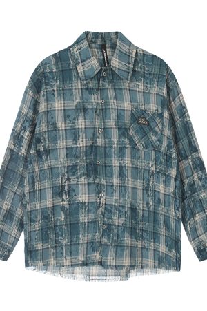 Unisex Long Sleeve Tie-Dye Plaid Shirt Jacket - Retro 90s Galaxy Soda High-End Lazy Style Trend