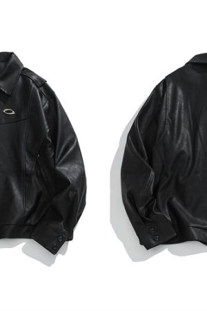 Unisex Oversized Relaxed Fit Black Leather Motorcycle Jacket - Vintage American Style