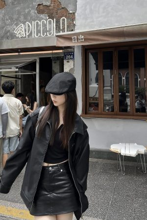 Unisex Oversized Relaxed Fit Black Leather Motorcycle Jacket - Vintage American Style