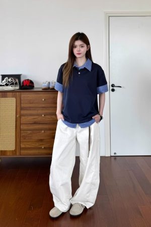 Unisex Plaid Polo Spliced Two-Piece Short Sleeve T-Shirt - Casual Summer Style, American Fashion, Loose Fit