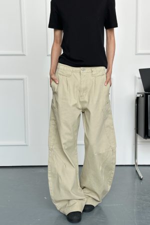 Unisex Retro American Work Pants with Big Pockets and Splicing Design - Casual Curved Knife Style for 90s Inspired Fashion