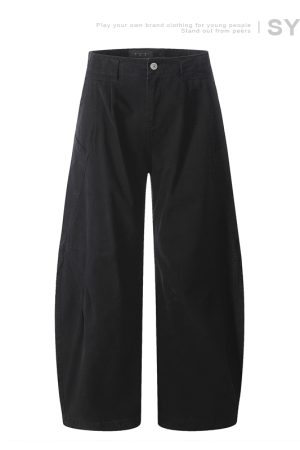 Unisex Retro American Work Pants with Big Pockets and Splicing Design - Casual Curved Knife Style for 90s Inspired Fashion