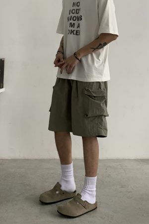 Unisex Retro Cargo Shorts - Japanese Style Summer Commuting Loose Straight Five-Point Pants for Outdoor Trend