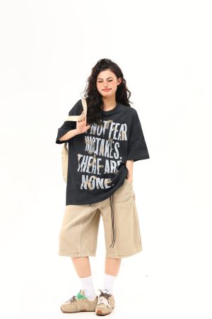 Unisex Retro Graffiti Letter Design Short-Sleeve T-Shirt - Summer Versatile Couple Tee, 90s American Street Style