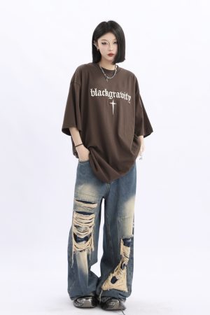 Unisex Retro High Street Ripped Jeans - Loose Straight Hip-Hop Pants for Men and Women, Trendy 90s Style