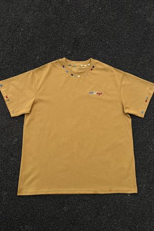 Unisex Retro Rainbow Embroidery Short Sleeve T-Shirt – American National Style, Loose Fit, Summer Essential for Couples