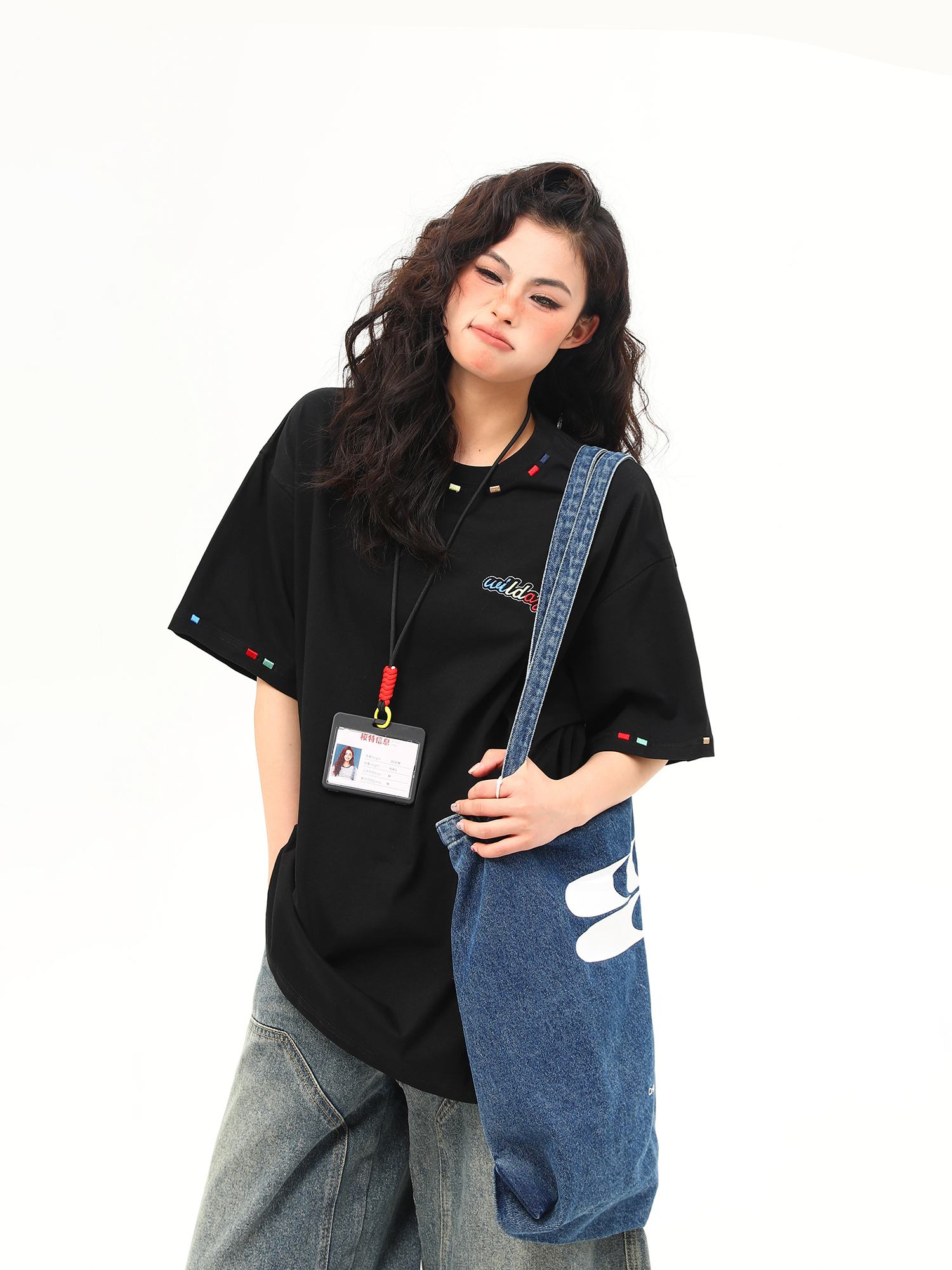 Unisex Retro Rainbow Embroidery Short Sleeve T-Shirt – American National Style, Loose Fit, Summer Essential for Couples Unisex Retro Rainbow Embroidery Short Sleeve T-Shirt – American National Style, Loose Fit, Summer Essential for Couples