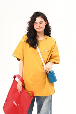 Unisex Retro Rainbow Embroidery Short Sleeve T-Shirt – American National Style, Loose Fit, Summer Essential for Couples