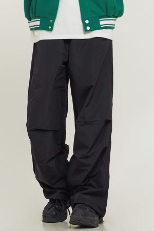 Unisex Retro Straight Black Drawstring Work Pants - Japanese Style High Street Casual Fashion