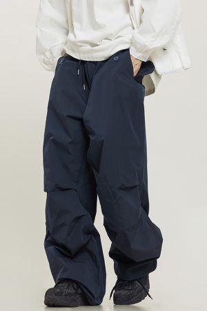 Unisex Retro Straight Black Drawstring Work Pants - Japanese Style High Street Casual Fashion