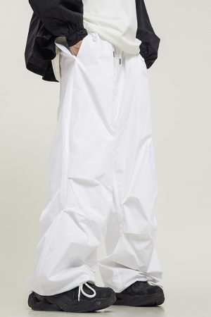 Unisex Retro Straight Black Drawstring Work Pants - Japanese Style High Street Casual Fashion