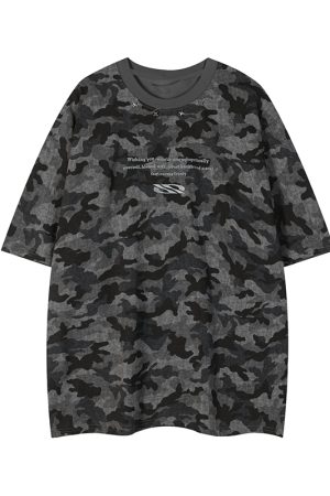 Unisex Retro Washed Camouflage Short-Sleeve T-Shirt - Trendy Loose Fit Summer Top for Couples, Y2K Style