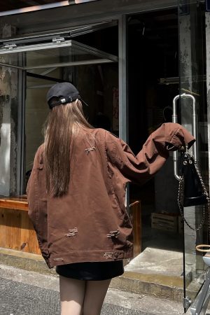 Unisex Ripped Western Style Jacket - Retro American Trendy Loose Short Workwear for Couples