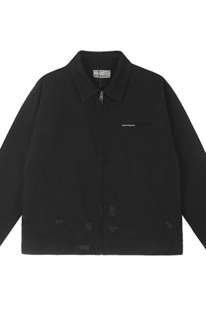 Unisex Ripped Western Style Jacket - Retro American Trendy Loose Short Workwear for Couples