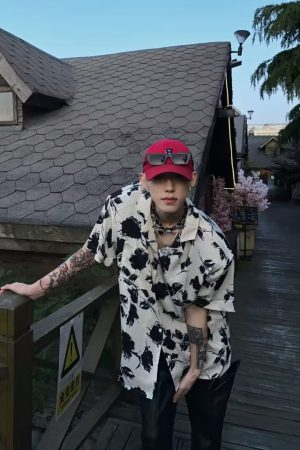 Unisex Summer Floral Cuban Collar Shirt - Retro Vintage Loose Fit Beachwear in Korean Style